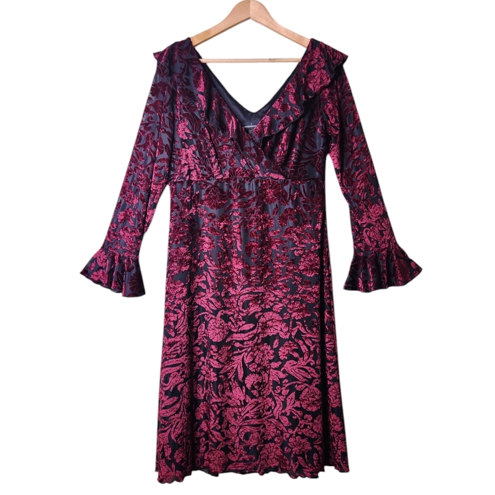 Moda International Velvet Burnout Dress Whimsigoth Sheer Bell Sleeves Romantic